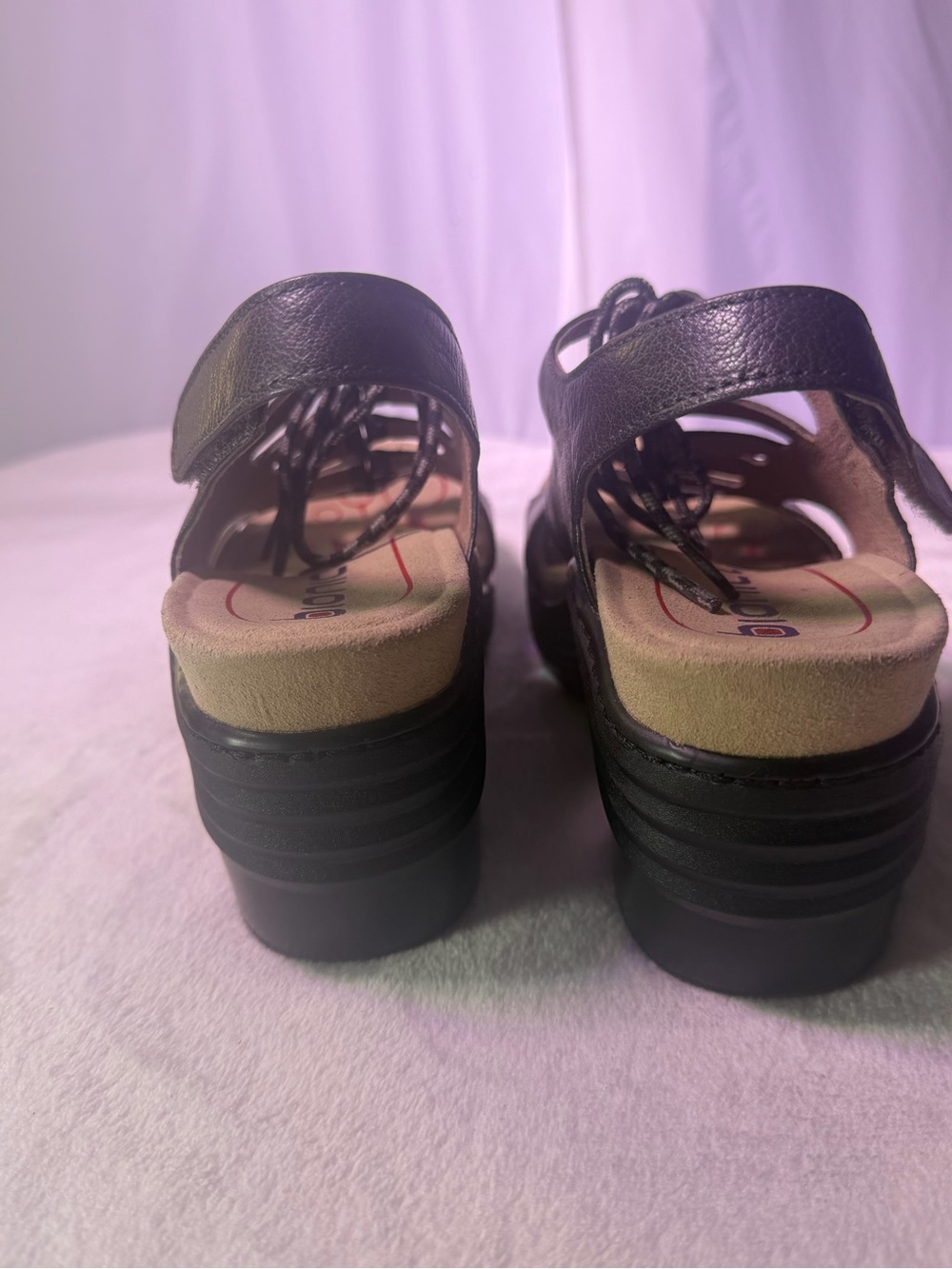 Bionica Black Lace-Up Platform Wedge Sandals - Picture 7 of 10